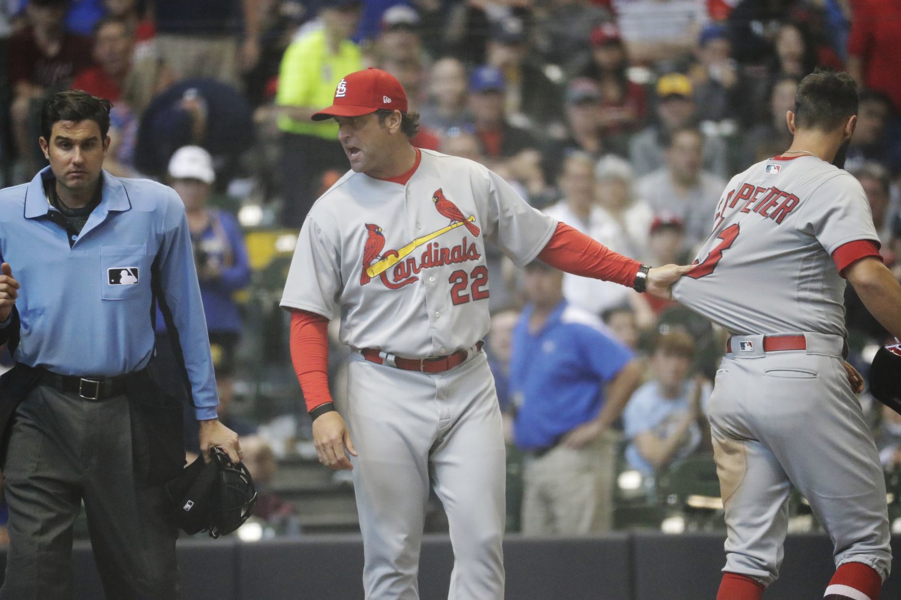 2017: Arguing during game against the Brewers